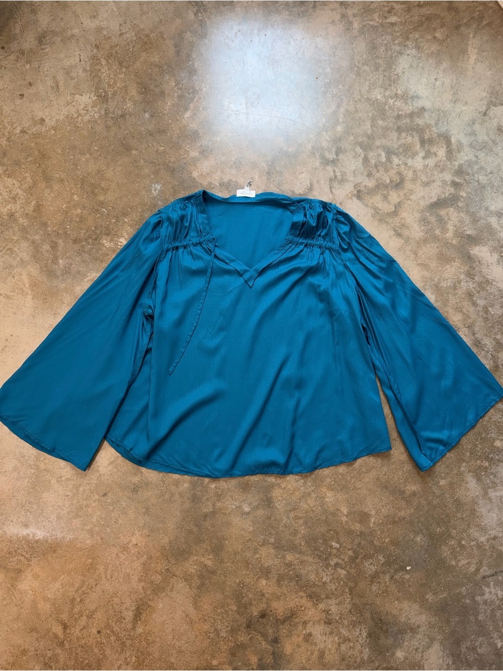 Jessica Simpson Teal Boho Bell Sleeve Tie Top Flowy Peasant Blouse XL - Picture 12 of 12